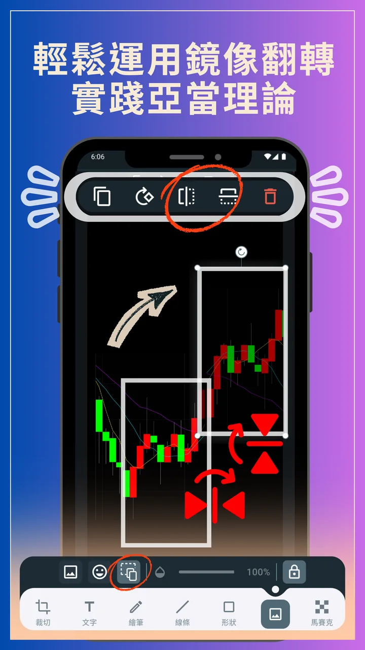MarkArea 亞當理論鏡像翻轉圖表標註範例。